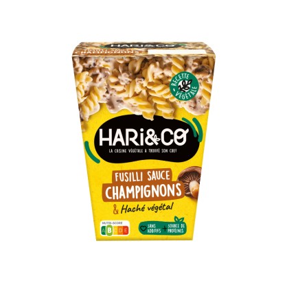 Fusilli sauce champignons et haché végétal  300 gr - Hari&Co