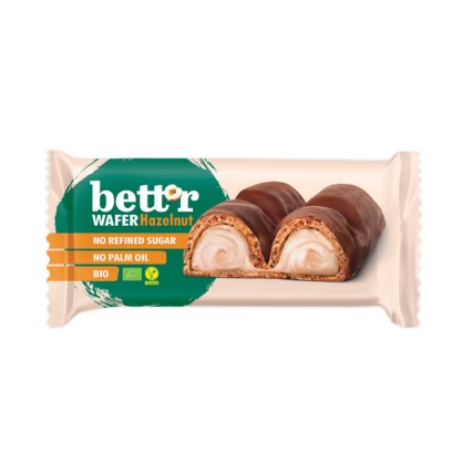Barre gaufrée fourrée à la crème de noisettes 33 gr Bio - Bett'r
