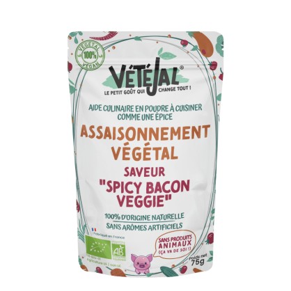 Assaisonnement végétal saveur Spicy Bacon 75g BIO - Vétéjal - vegetalfood
