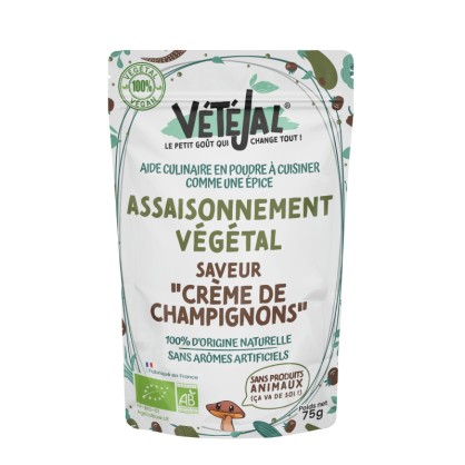 Assaisonnement végétal saveur Crème de champignons BIO 75 g - Vétéjal  vegetalfood
