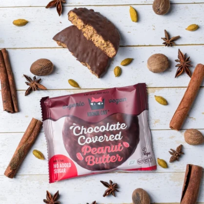 DDM 23/10/25 Cookie protéiné au Beurre de Cacahuète recouvert de chocolat BIO 50g - Kookie Cat