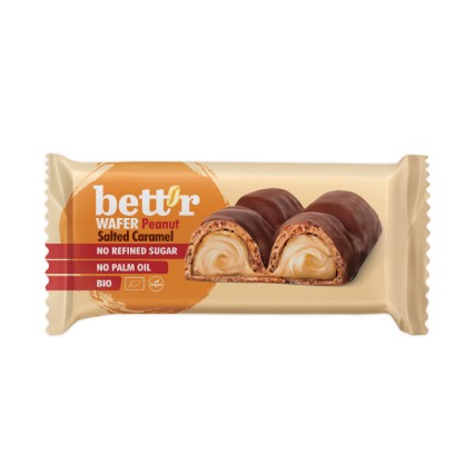 Barre gaufrée fourrée cacahuètes & caramel salé 33 gr BIO - Bett'r - vegetalfood
