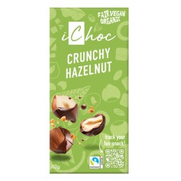 Tablette de chocolat bio vegan Crunchy Hazelnut 80 gr - iChoc