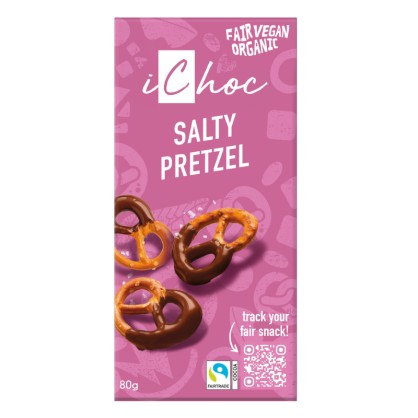 Tablette de chocolat bio vegan Salty Pretzel 80 gr - iChoc